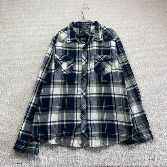 URBAN VINTAGE Snap Button Up Flannel Plaid Shirt Men SZ XXL Neon Green / Blue - Picture 1 of 14